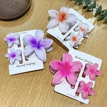Kit 3 Transparent Flower Hair Clips Accessory Barrette For Women, Children, Girls - Purple - View 10