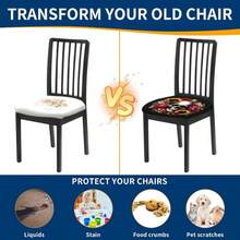 1/4/6/40 Stücke Halloween-Thema mit Totenkopf umgeben von Blumen bedruckte abnehmbare Stretch-Milchfaser-Stuhlbezüge, Restaurantstuhlbezüge - quadratische Sitzkissen für Restaurant, Küche, Esszimmer, Hotel, abnehmbare weiche Kissen-Stuhlbezüge