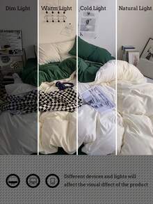 3pcs Soft & Comfortable Duvet Cover Set (1*Duvet Cover + 2*Pillowcases), Mint Green & Ivory, Suitable For Bedroom & Guest Room, Machine Washable, All Season - Dark Green - View 11