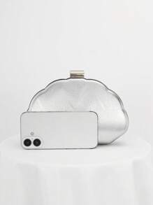 Shell-Shaped PU Leather Box Clutch Bag, Evening Bag, Formal Bag, Prom Bag, Handbag With Chain ,Wedding - Silver - View 4