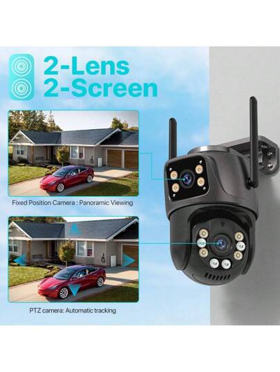 8MP Dual Lens Ultra HD PTZ Camera, 360° Rotation, AI Human Detection, Full Night Vision, Siren Alarm, Two Way Audio, WiFi/Mobile Remote, IP66 Waterproof, Outdoor, Home Business view 2