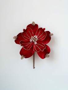 1pc Christmas Poinsettia Glitter Faux Flowers Elegant Christmas Artificial Flowers For Xmas Wreath Floral Decorations Luxury Xmas Tree Topper Christmas Tree Ornaments Holiday Home Party Decorations Home Decor Christmas Decorations Room Decor Winter