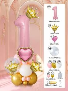 25pcs/Set Royal Princess Theme Luxury Party Decoration Balloon Set - Includes 32-Inch (Approx. 80cm) Deluxe Number Balloons (0-9 Silver/Pearl Pink/Purple/Gold), 18-Inch Clear Balloons, 10-Inch Romantic Heart Balloons (Red/Purple/Pink/Blue), And Exquisite Mini Balloons (Gold Crown/Silver Crown/Shell/Rose/Snowflake), Perfect For Frozen, Ice Palace Theme/Underwater Kingdom Theme/Magic Castle Theme/Rose Garden Theme And Other Royal Princess Style Celebrations, Baby Shower - Multicolor - View 32