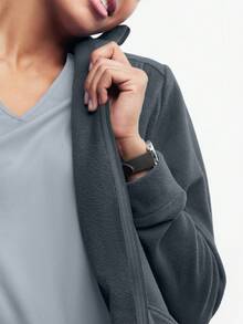 Women's Long Sleeve Open Front Pocket Fleece Scrubs Nurse Scrubs Workwear Dentist Healthcare Pet Hospital Laboratory Uniform Jacket - 灰色 - 查看 10