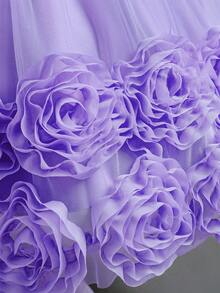 Girls' Floral Party Dress | 3D Embroidered Flowers On Sleeves & Hem With Sparkle Bodice | Special Occasion Gown For Birthday & School Events (2-7 Years) - 紫色 - 查看 6