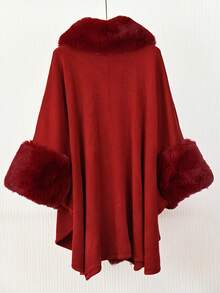 1 Peça Poncho Cardigan com Capuz e Gola Felpuda Elegante em Tecido de Malha Acrílica Folgado e Volumoso, Plus Size, para Mulheres, para Vestir