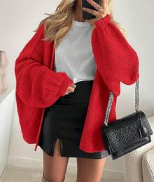 Woms Oversized Cardigan Sweaters 2025 Fall Long Sleeve Knit Op Front Lightweight Sweater - 紅色 - 查看 2
