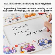 3+ Years Old Wooden Embedded Children's Hand Grab Board With Matching Puzzle, Xylophone, Painting Game Set, Reverse Side With Drawing & Writing Board, Animal, Fruit, Transportation Cognitive Early Education Intelligence Development Toy. Montessori Wooden Toy Learning Tool