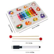 3+ Years Old Wooden Embedded Children's Hand Grab Board With Matching Puzzle, Xylophone, Painting Game Set, Reverse Side With Drawing & Writing Board, Animal, Fruit, Transportation Cognitive Early Education Intelligence Development Toy. Montessori Wooden Toy Learning Tool