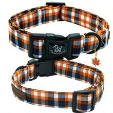 Elegant Little Tail Fall Dog Collar, Plaid Puppy Collars Fall Yellow Male Cute Puppy Adjustable Pet Collar