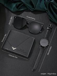 Set de 3 piezas de reloj de negocios de lujo, billetera y gafas de sol de estilo minimalista y casual para hombres, adecuado para uso diario, diseñado para hombres, esencial para el atuendo diario de los hombres, regalo ideal para él en ocasiones como regreso a la escuela, Halloween, Acción de Gracias, Aniversario
