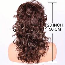 20 Inch Elegant Long Curly Blonde Wig With Bangs For Women, Full Head Halloween Cosplay Costume Party Hair Wig, High-Temperature Fiber, Hair Wigs - Brown - View 2