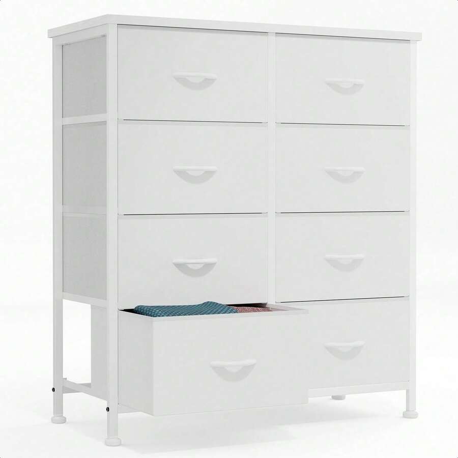 Dresser For Bedroom With 8 Drawers Tall Dresser & Chest Of Drawers Fabric Dresser With Wood Top And Sturdy Steel Frame - 白色 - 查看 1