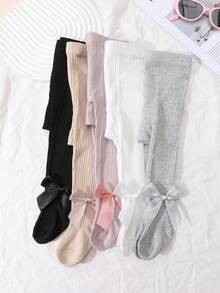 5 Pairs Baby Girls' Cute Bow Decor Tights, Slim Fit Striped Leggings, Versatile For Daily Wear, All Seasons - Multicolor - View 4