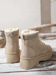 Damskie, jesienno-zimowe, sznurowane, krótkie botki z płaskim dnem i okrągłym noskiem w kolorze moreli, z kolekcji 2025, modne, wysokiej jakości, lekkie, antypoślizgowe buty sportowe do pracy na świeżym powietrzu, damskie, miękkie, wygodne i ciepłe, śniegowce, buty dla studentek na Halloween, sportowe, rekreacyjne i uniwersalne, smukłe buty motocyklowe