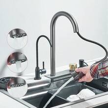 Regalo de Navidad Fregadero de Cocina en Cascada(60*45cm) Fregadero de Cocina Empotrado Tazón Individual 04 Estación de Trabajo de Fregadero de Cocina de Acero Inoxidable con Grifo Extraíble y Múltiples Accesorios Regalo de mudanza - Blanco (60 cm * 45 cm) - Ver 3