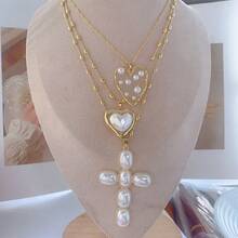 1pc Christian Cross Pendant Religious Jewelry Pearl Charms Elegant 18k Gold Plated Heart Pendant Necklace DIY Jewelry - Gold - View 3