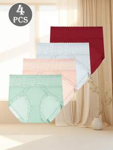 QUASTI 4pcs Women Lace Underwear High Waist Panties| Fashion Elegant Lace Trim & Breathable Fabric| Comfortable Seamless Briefs For Holiday Gifts, Daily Wear & Summer Bestsellers - Màu hỗn hợp - Xem 10