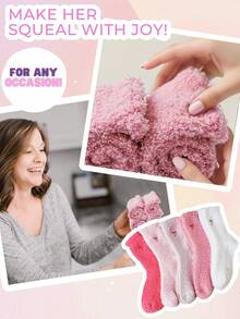 5/1 Pair Fluffy Socks Women's Bow Socks Furry Non-Slip Socks Bow Socks Furry Socks With Wooden Ears Bow Socks Christmas Gifts Halloween Gifts Mother's Day Gifts The Best Gift For Women Suitable For All Occasions - Multicolor - View 4