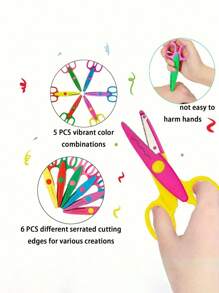 六把装饰剪刀，图案各异，包括花卉和波浪纹设计。非常适合用于学校用品、感恩节、圣诞节、生日礼物、万圣节装饰等。