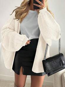Oversized Cardigan Sweaters For Women Fall Fashion Long Sleeve Chunky Lightweight Knit Cardigans Winter Clothing Open Front Solid Color Crochet Lantern Sleeve Coat - trắng - Xem 2