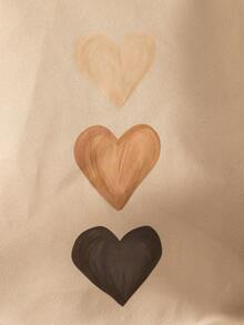 女童休闲外向心形印花圆领落肩长袖羊毛运动衫上衣，秋冬 - 卡其色 - 查看 4