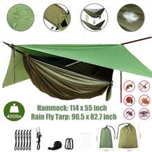 Camping Hammock With Rain Fly Tarp And Mosquito Net Portable Double Hammock Tent - màu xanh lá - Xem 1