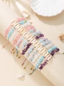 12pcs/Set Bohemian Shell & Starfish Braided Bracelet Set, Suitable For Women Everyday Wear, Vacation, Holiday, Birthday, Party, Gift - Multicolor - View 9