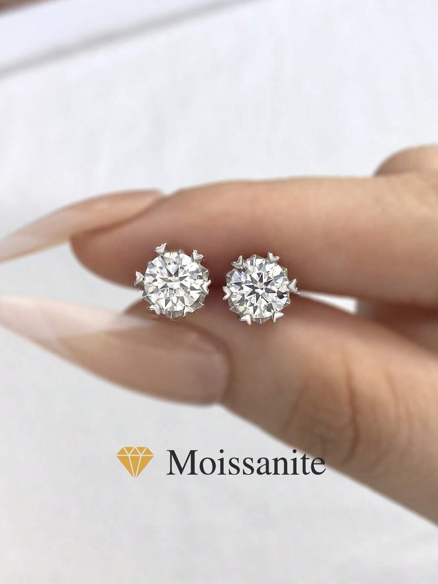 1 đôi bông tai hình bông tuyết 0,5-1,0CT bông tai kim cương Moissanite S925 bông tai cưới bằng bạc Sterling bông tai đính hôn trang sức sang trọng làm quà tặng cho các cô gái phụ nữ kỷ niệm - Bạc - Xem 1