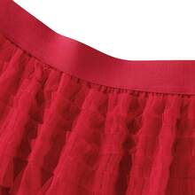Women's A-Line Fairy Patterned Elastic Waist Ruffle Tulle Layered Midi Skirt - Tutu B Red - View 2