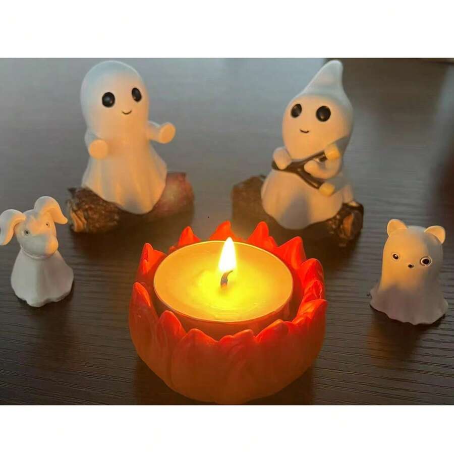 1 件幽灵篝火主题套装（不含蜡烛）万圣节装饰树脂挂件，营造梦幻氛围，适用于家居装饰、房间装饰、秋季装饰、客厅、台面柜、户外花园、节日场景布置、氛围照片道具，万圣节和周年纪念的独特礼物 - 彩色 - 查看 1