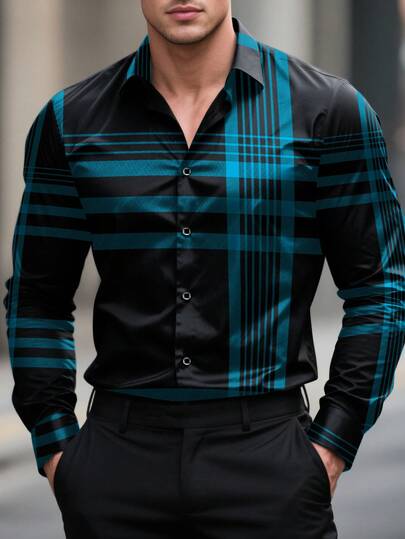 Herren Mode Lässig Business Pendler Kragen einfarbiges Knopf Langarmhemd, Herren formelles Slim Fit Hemd, Herren einfarbiges kariertes Hemd. Geeignet für den täglichen Gebrauch, den Arbeitsweg, Ausflüge, Zusammenkünfte, für Partys, Hochzeiten, Flitterwochen. Kann als Geschenk für Sohn, Ehemann, Freund, Vater, Herbst gegeben werden.