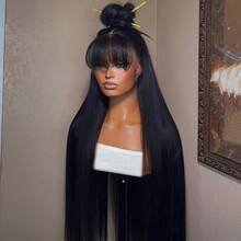 200 Density 34inch Wigs Human Hair Long Straight Wig With Bangs Peruvian Hair Wigs Glueless Machine Made Wig Silky Straight Human Hair Bang Wigs Machine Made For Women, Versatile Style For All Ethnicities - Natural Color - View 4