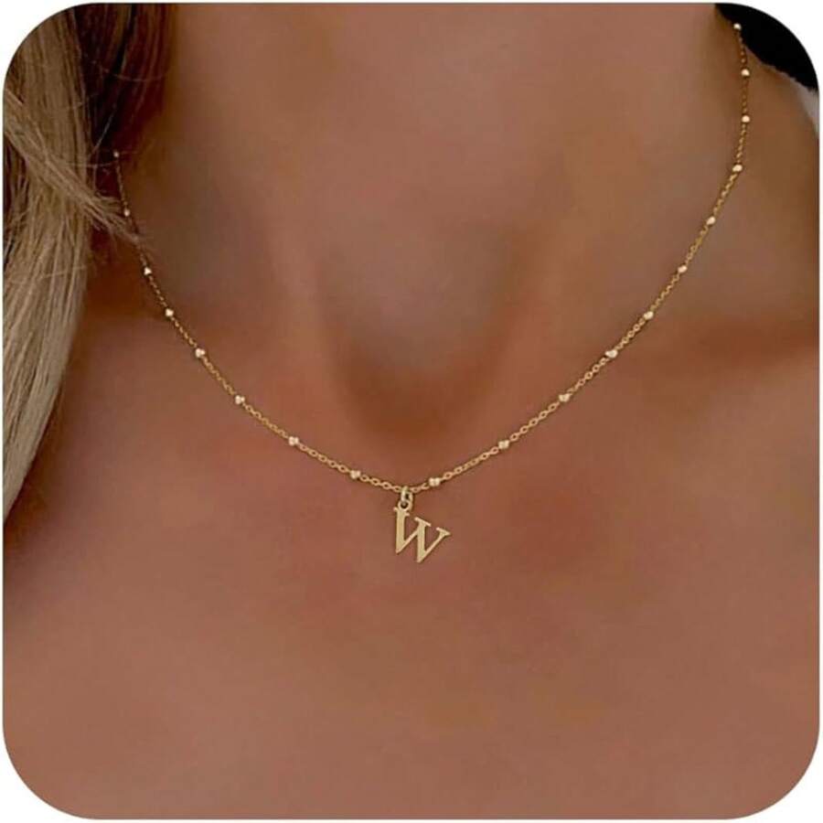 Personalized Initial Necklace For Women, Dainty A-Z Pendant Charm - w - View 1