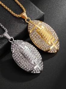 1pc Fashionable Football Rhinestone Decor Men Necklace, Suitable For Daily Wear