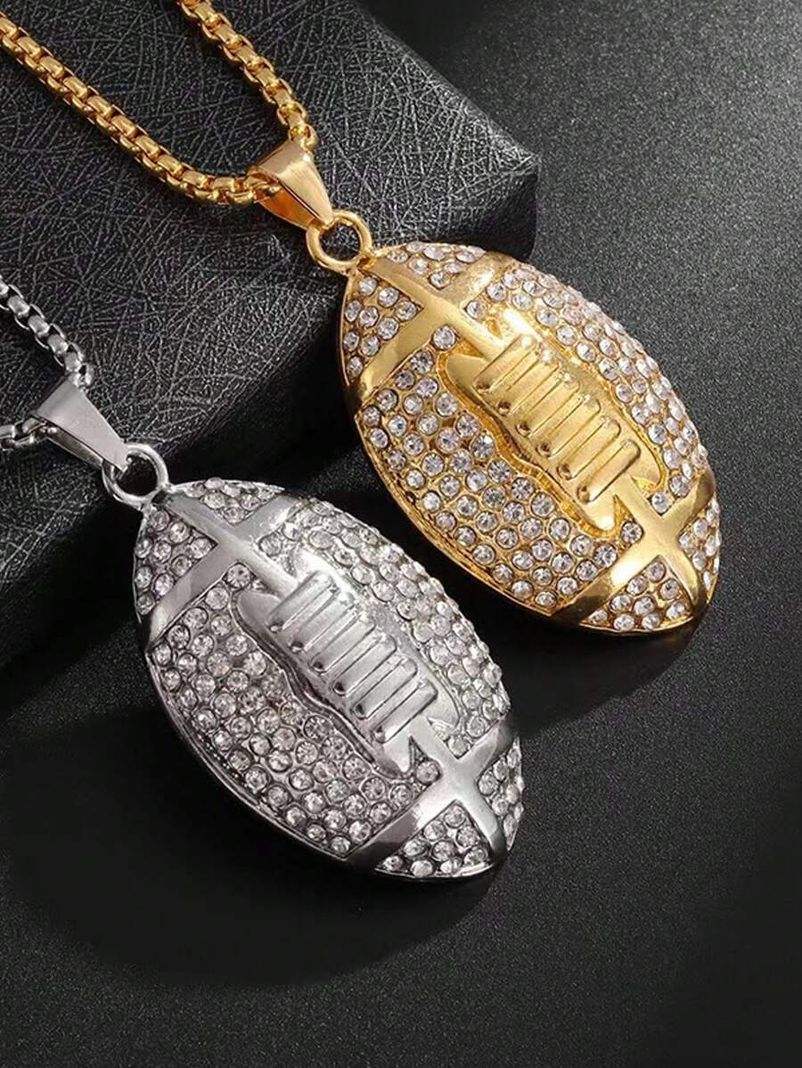 1pc Fashionable Football Rhinestone Decor Men Necklace, Suitable For Daily Wear