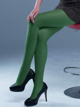 1pc Women's Thin Green Pantyhose, Suitable For Everyday Use