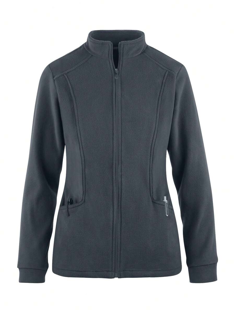 Women's Long Sleeve Open Front Pocket Fleece Scrubs Nurse Scrubs Workwear Dentist Healthcare Pet Hospital Laboratory Uniform Jacket - 灰色 - 查看 1