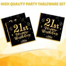 10 件/20 件/40 件/60 件/套，21 岁生日装饰生日快乐装饰 21 岁餐具餐桌装饰黑色和金色 21 岁生日盘子餐巾餐具 21 岁生日装饰万圣节餐桌装饰 - 黑色21歲 - 查看 8
