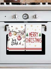 2pcs Christmas Kitchen Towels, Reusable Kitchen Decoration Hand Towels, Christmas Ball Merry Christmas Design, Suitable For Christmas Kitchen Restaurant Decoration Towels, Kitchen Cleaning Supplies, Winter Party Supplies - Christmas Decoration Towel-02 - View 3