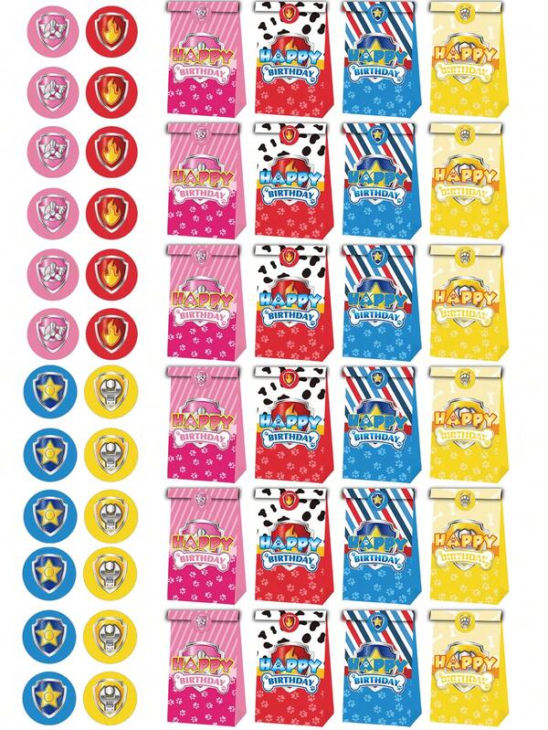 Paw Patrol 24Pcs/Set Paw Patrol New Theme Party Gift Bags, Birthday Party Decorations, Gift Packaging Bags, Paper Bags, Suitable For Birthday, Halloween, Christmas And New Year Party Supplies, Also A Perfect Choice For Thanksgiving