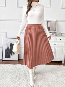 Pleated Skirts For Women Bottoms Fall Clothes Business Casua Leather Pink Long Skirt