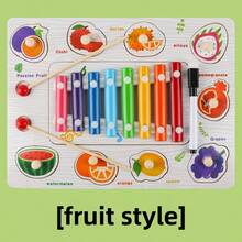 3+ Years Old Wooden Embedded Children's Hand Grab Board With Matching Puzzle, Xylophone, Painting Game Set, Reverse Side With Drawing & Writing Board, Animal, Fruit, Transportation Cognitive Early Education Intelligence Development Toy. Montessori Wooden Toy Learning Tool