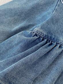 Bộ áo liền quần mùa thu mới cho bé gái, áo liền quần thêu bèo nhún, áo liền quần tam giác denim ngọt ngào thoải mái cho bé tập bò (Sản phẩm này có kiểu dáng rộng rãi, vui lòng chọn nhỏ hơn một size nếu bạn muốn kiểu dáng ôm sát hơn) - Màu xanh lam - Xem 8