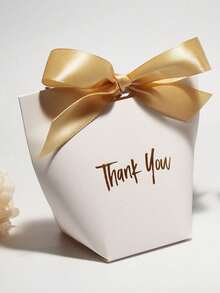10pcs White Ribbon Candy Box Celebration Elegance: Premium Paper Gift Box With Gold 'Thank You' | Exquisite Ribbon | Perfect For Christmas, Weddings, Baby Showers, And More - White - View 5