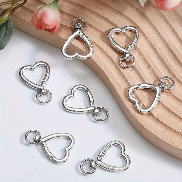 15 Pieces, Keychain DIY Creative Design, Heart-Shaped Rotating Buckle Metal Spring Buckle, Lobster Buckle Separation Keychain, Keychain Lanyard DIY Bag Making