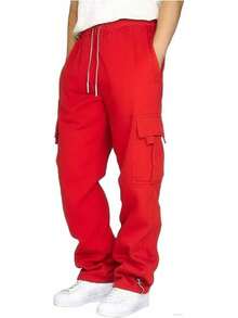 Men's Casual Cargo Sweatpants With Drawstring For Hiking - 紅色 - 查看 1