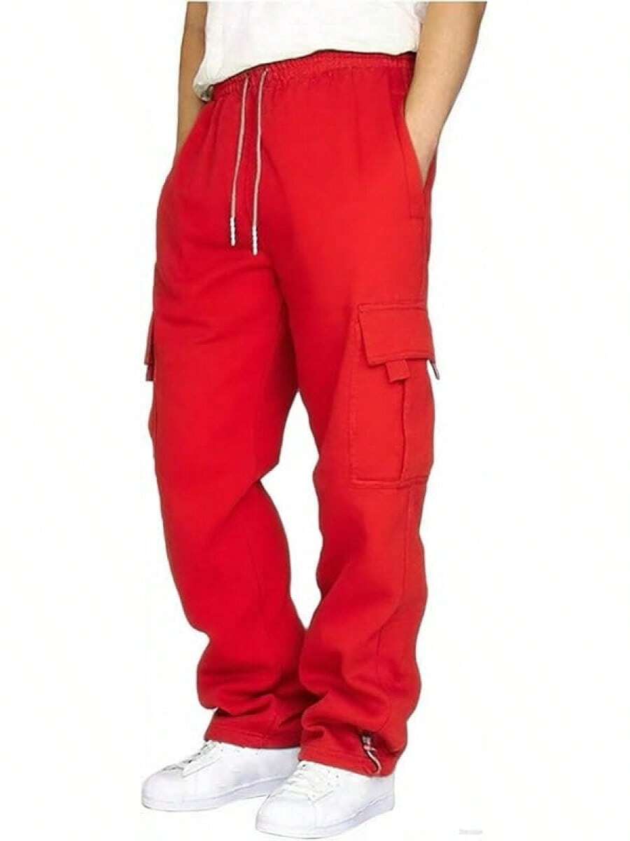 Men's Casual Cargo Sweatpants With Drawstring For Hiking - 紅色 - 查看 1