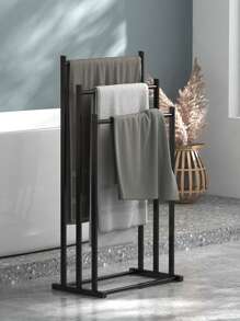 3-Tier Large Capacity Freestanding Metal Wood Folding Towel Rack, Anti-Rust Coating Metal Ladder Towel Holder, Drying Stand, Bathroom Bath Organizer Rack With Wood Handle For Space Saving