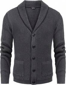 Suéter de Hombre de Punto de Cable con Detalle de Botones y Bolsillos - Gris Oscuro - Ver 3